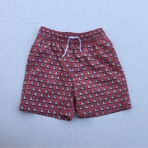 J Crew Crewcuts Boys Size 6 Sienna Red with Navy Sailboat Pattern Swim Trunks